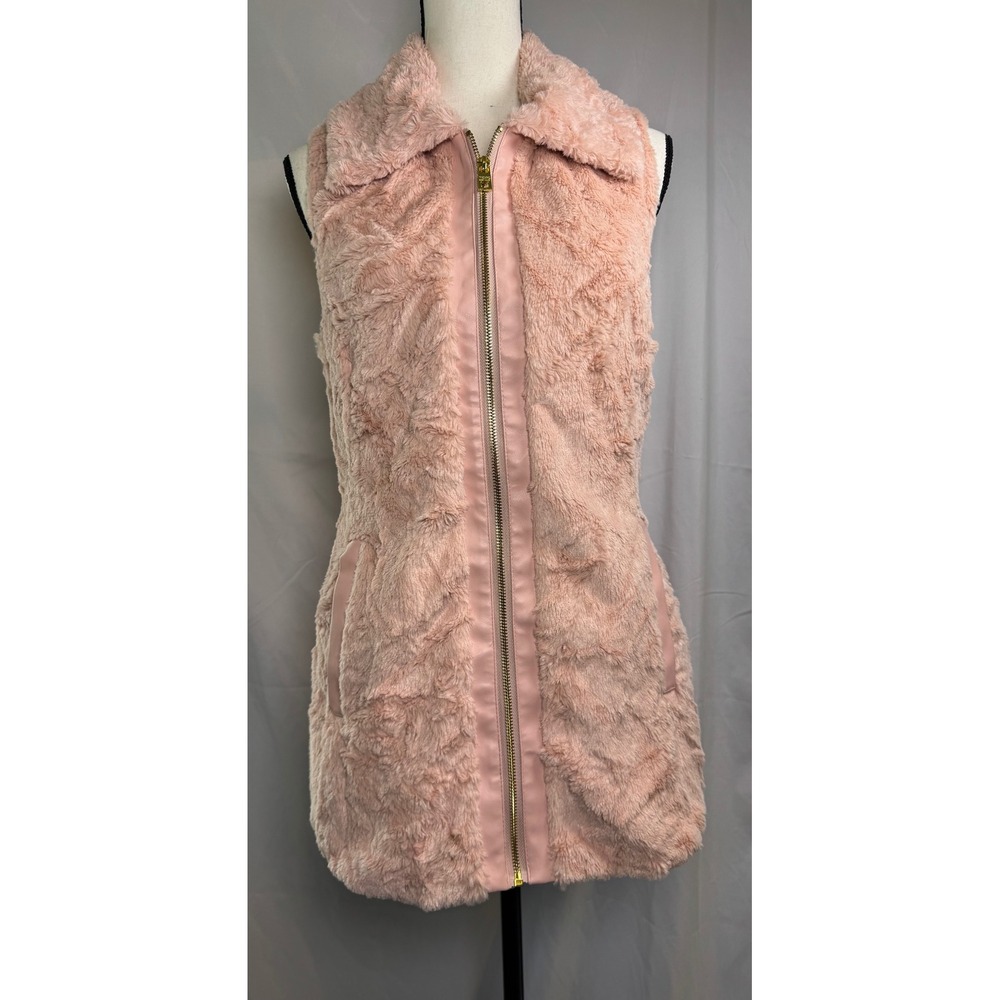 Marc New York Pink Faux Fur Vest Womens Small Excellent Full Zip Collar Pockets